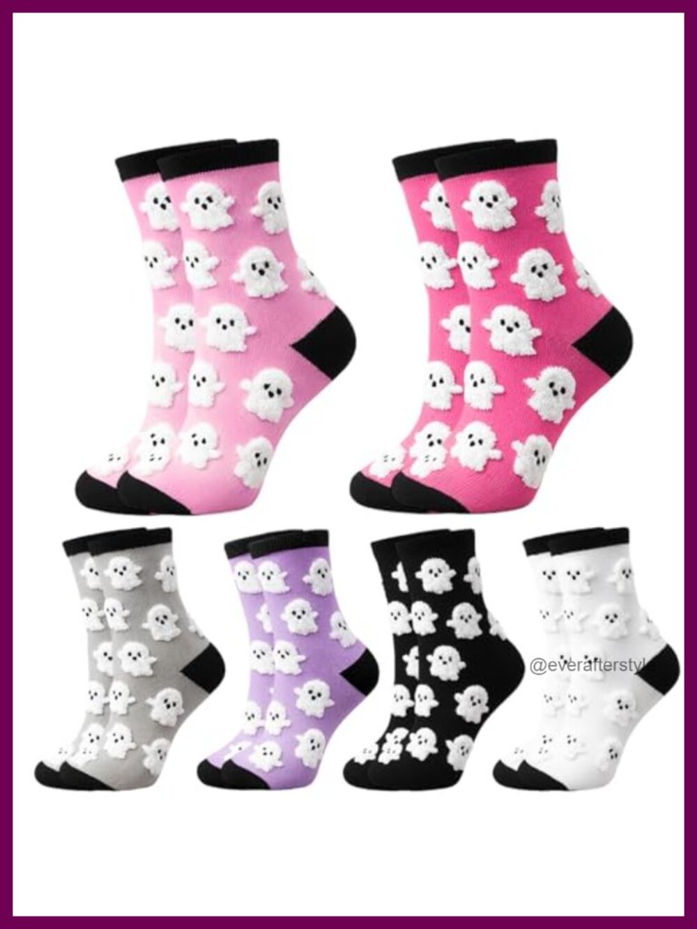 6 Pairs Halloween Fuzzy Socks Women Cute Ghost Polyester Spandex Cozy